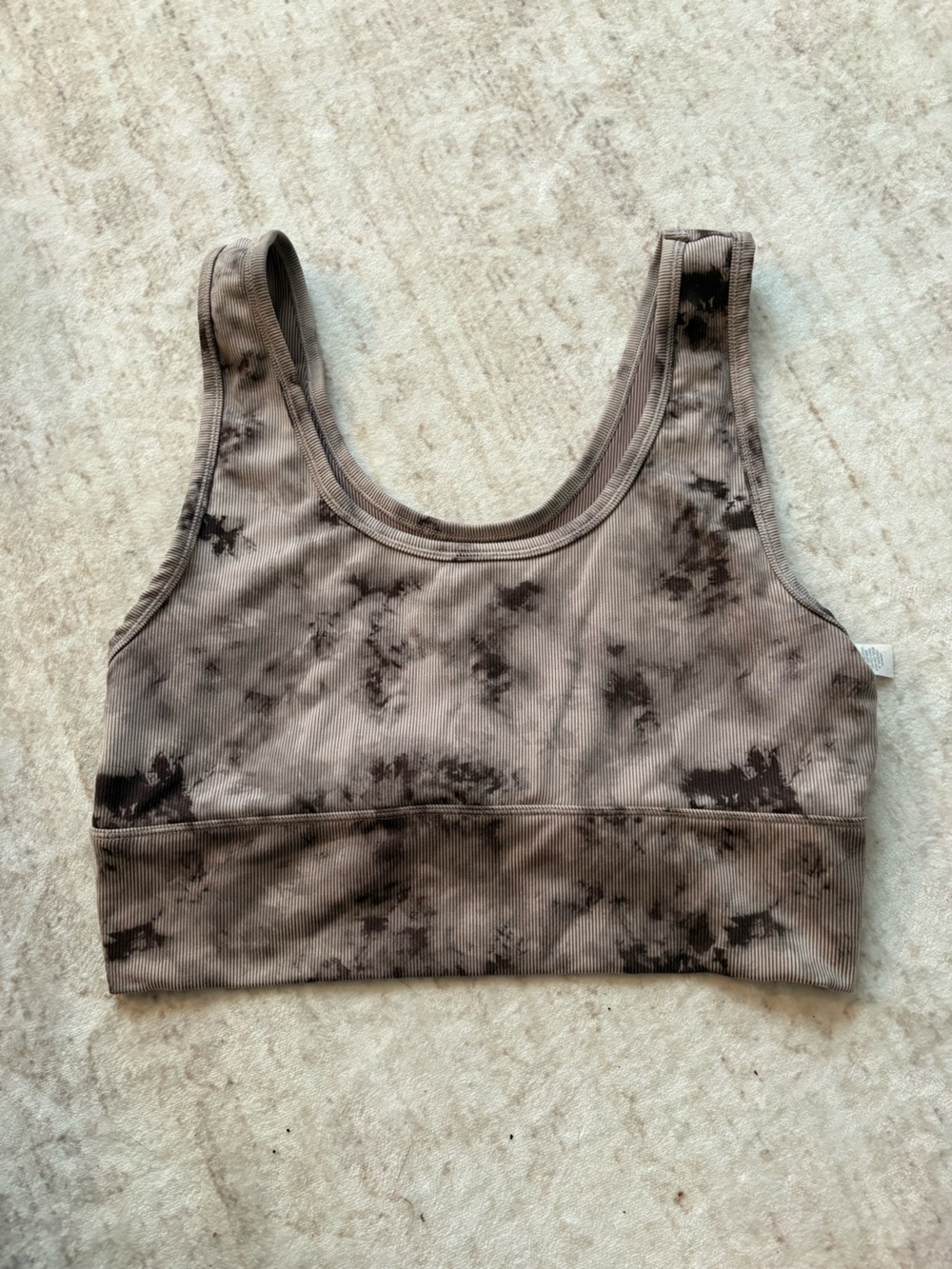 Ribbed Tie-Dye Scoop Sports Bralette - Taupe/Chocolate